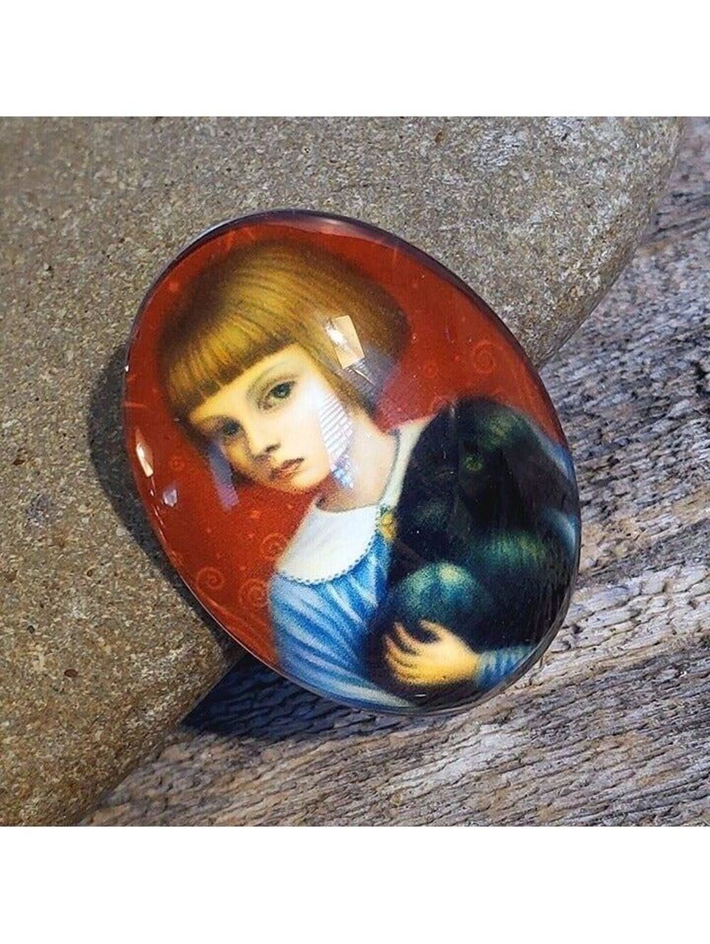 Fantasy Girl Black Raven 40x30mm Oval Glass Cabochon 9152-G